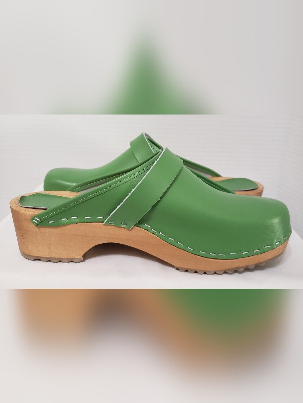BJORK Maja Wood Open Back Leather Clogs, Size Eu-39 US 8.5-9 Green - Picture 5 of 14